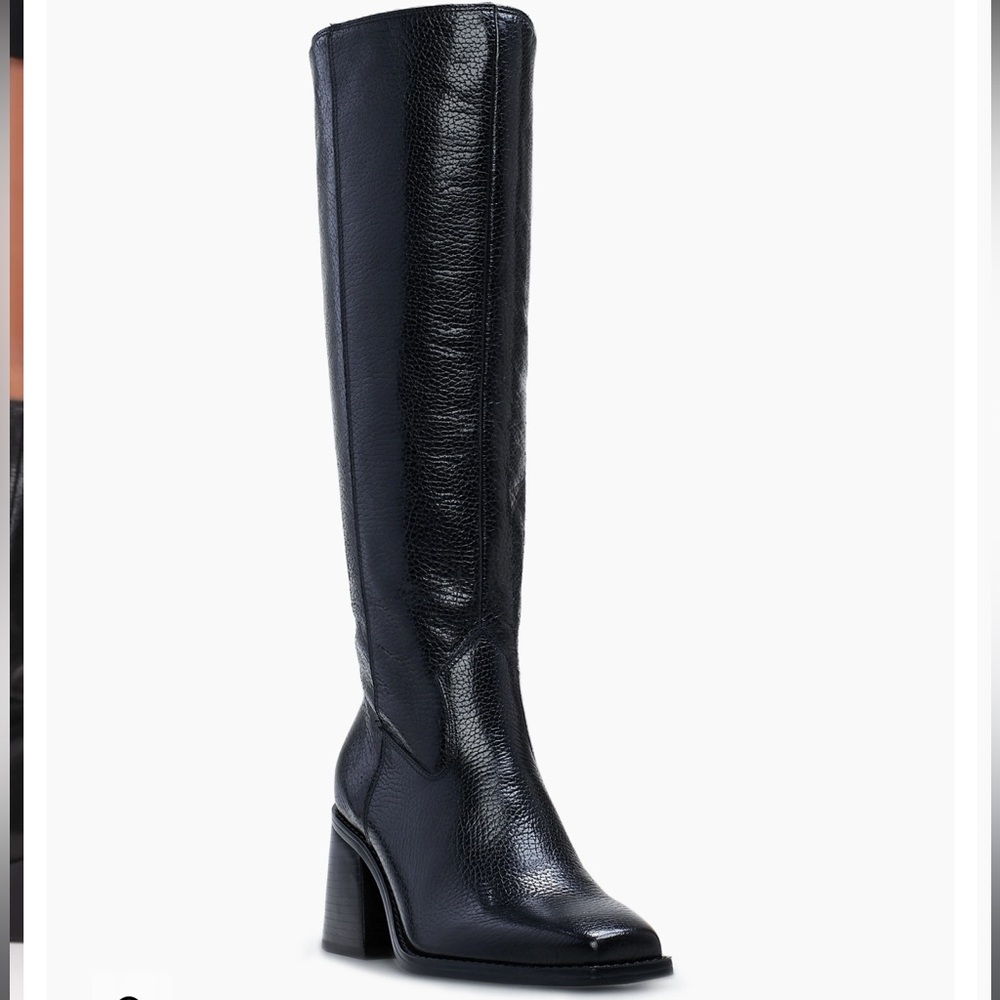 Vince Camuto Black Leather Knee-High Heeled Boots - WIDE